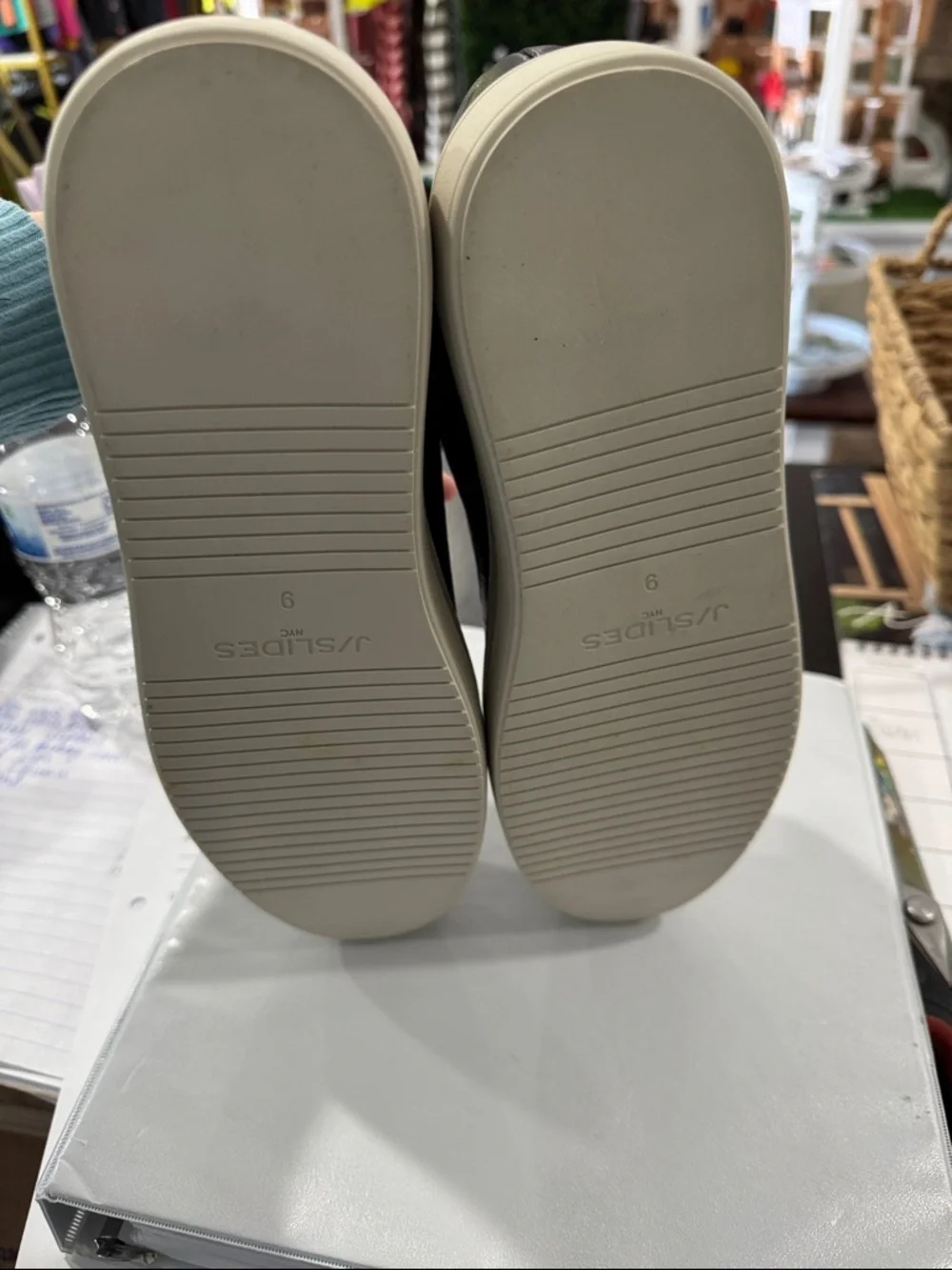 J Slides Black Leather Slip-On Sneakers with White Platform Sole
